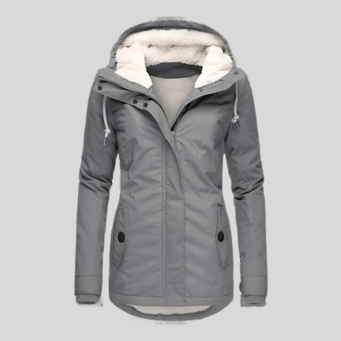 Women's Hooded Parka Jacket with Fleece Lining and Flap Pockets