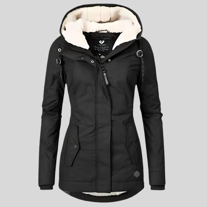 Women's Hooded Parka Jacket with Fleece Lining and Flap Pockets
