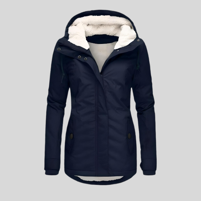 Women's Hooded Parka Jacket with Fleece Lining and Flap Pockets