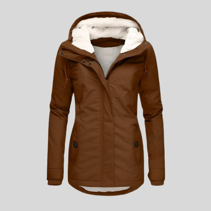 Women's Hooded Parka Jacket with Fleece Lining and Flap Pockets