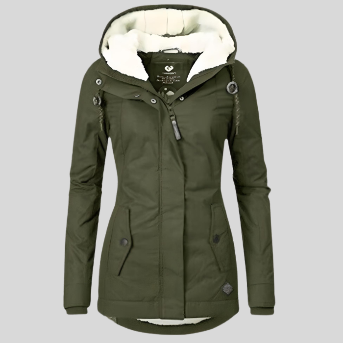 Women's Hooded Parka Jacket with Fleece Lining and Flap Pockets