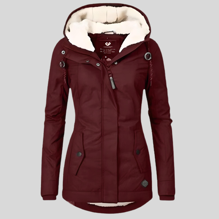 Women's Hooded Parka Jacket with Fleece Lining and Flap Pockets